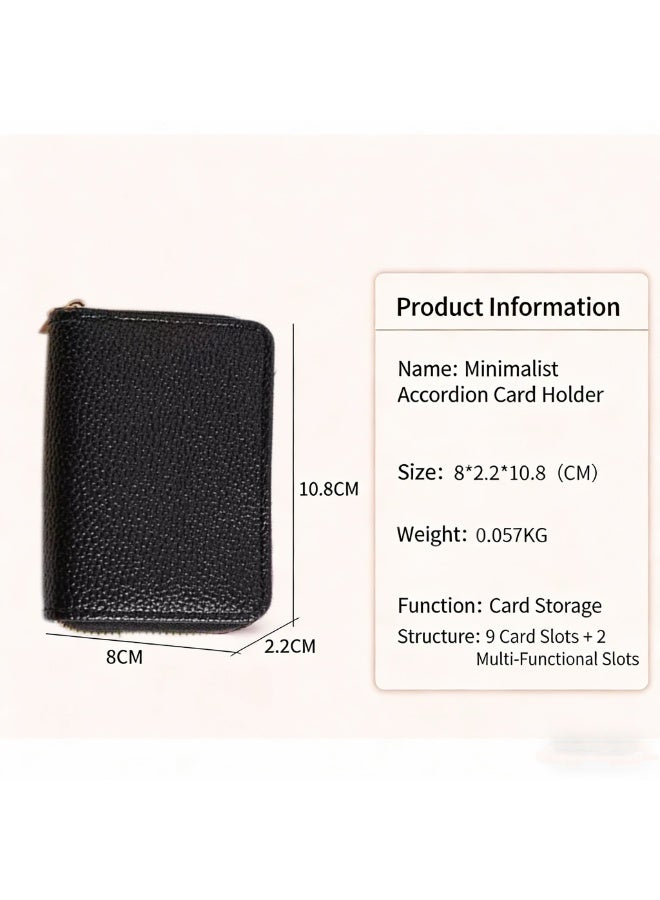 Leather Card Holder - 11 Slots Zipper Accordion Card Wallet RFID, Slim Portable for Men Women - Image 5